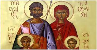 Saint Eustathius and his retinue, Theopistis his wife, Agapios and Theopistos his children